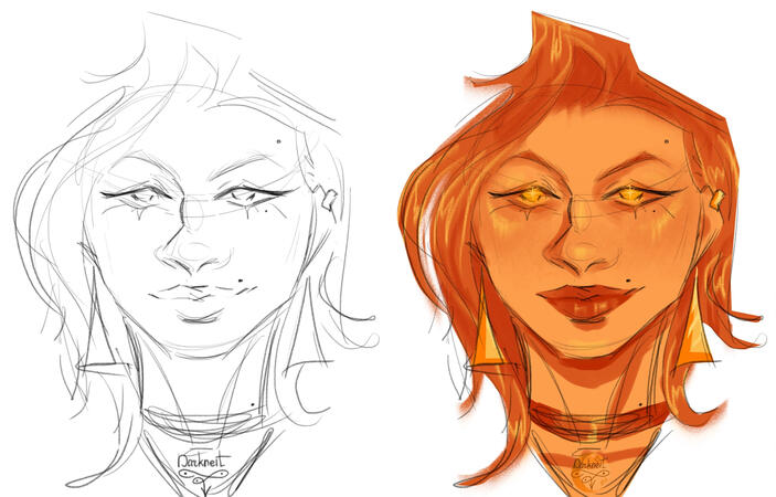 приклади скетчів без кольору та з одним кольором (монохромія)